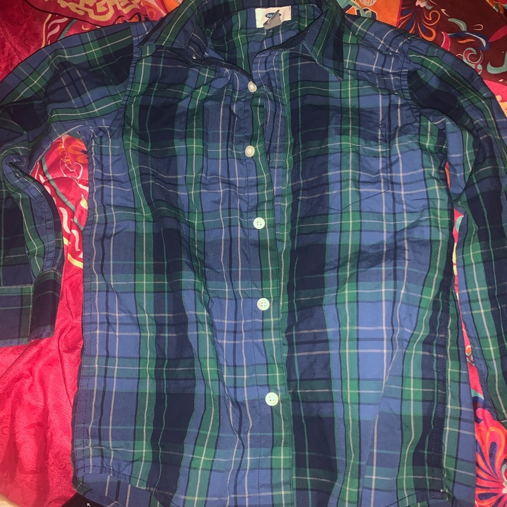 Old Navy Kids Plaid Button-Down Shirt - Blue and Green
